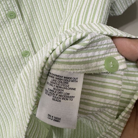 ALFRED DUNNER Womens Size 14P Seersucker Floral Embroidery Button Up Top Green - Picture 6 of 14